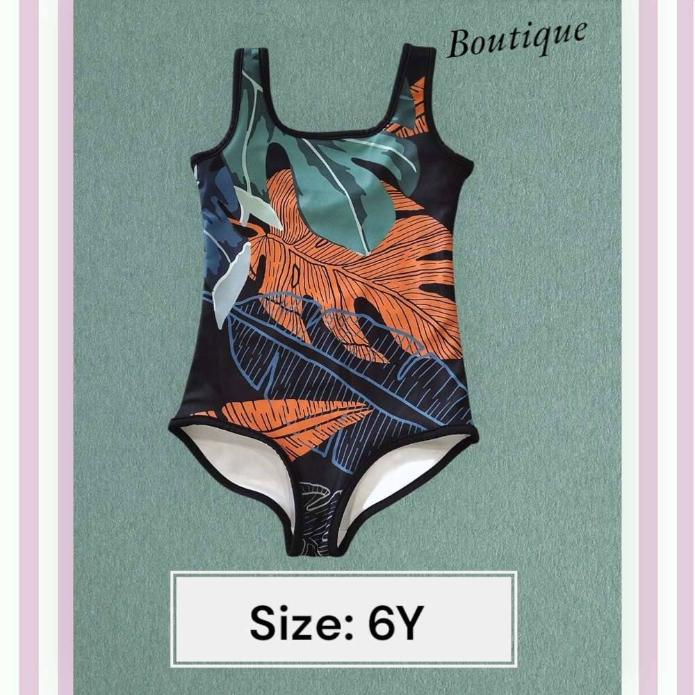 Source Unknown Orange and Green One Piece Swim